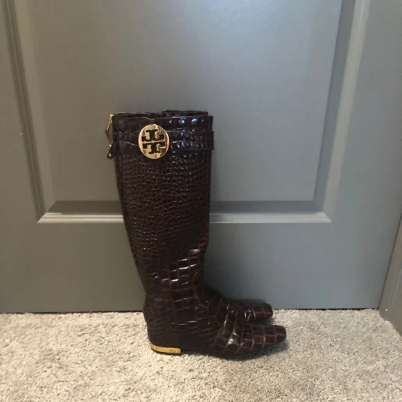 AUTHENTIC TORY BURCH Leather Equestrian rider Boot Crocodile print - Picture 11 of 11